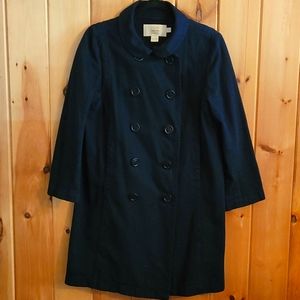 J Crew sz 8 Navy Blue Cotton Twill Trench/Pea Coat